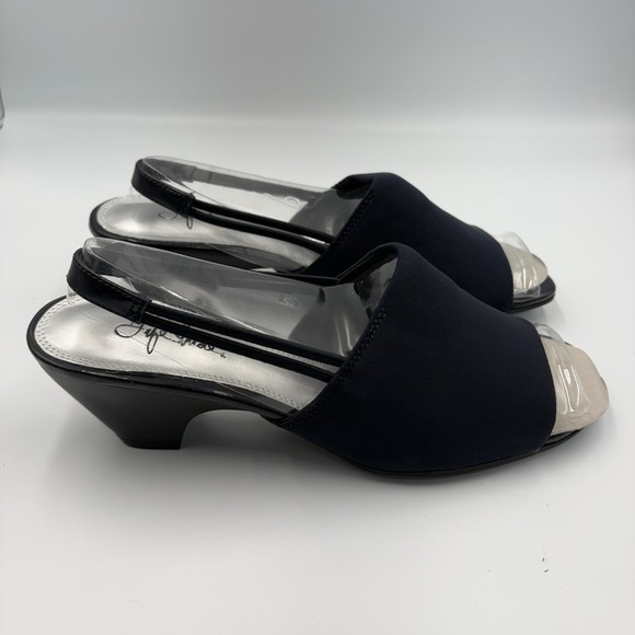 LifeStride Shoes - LifeStride Women's Black Fabric Open Toe Slingback Wedge Heel US 9M